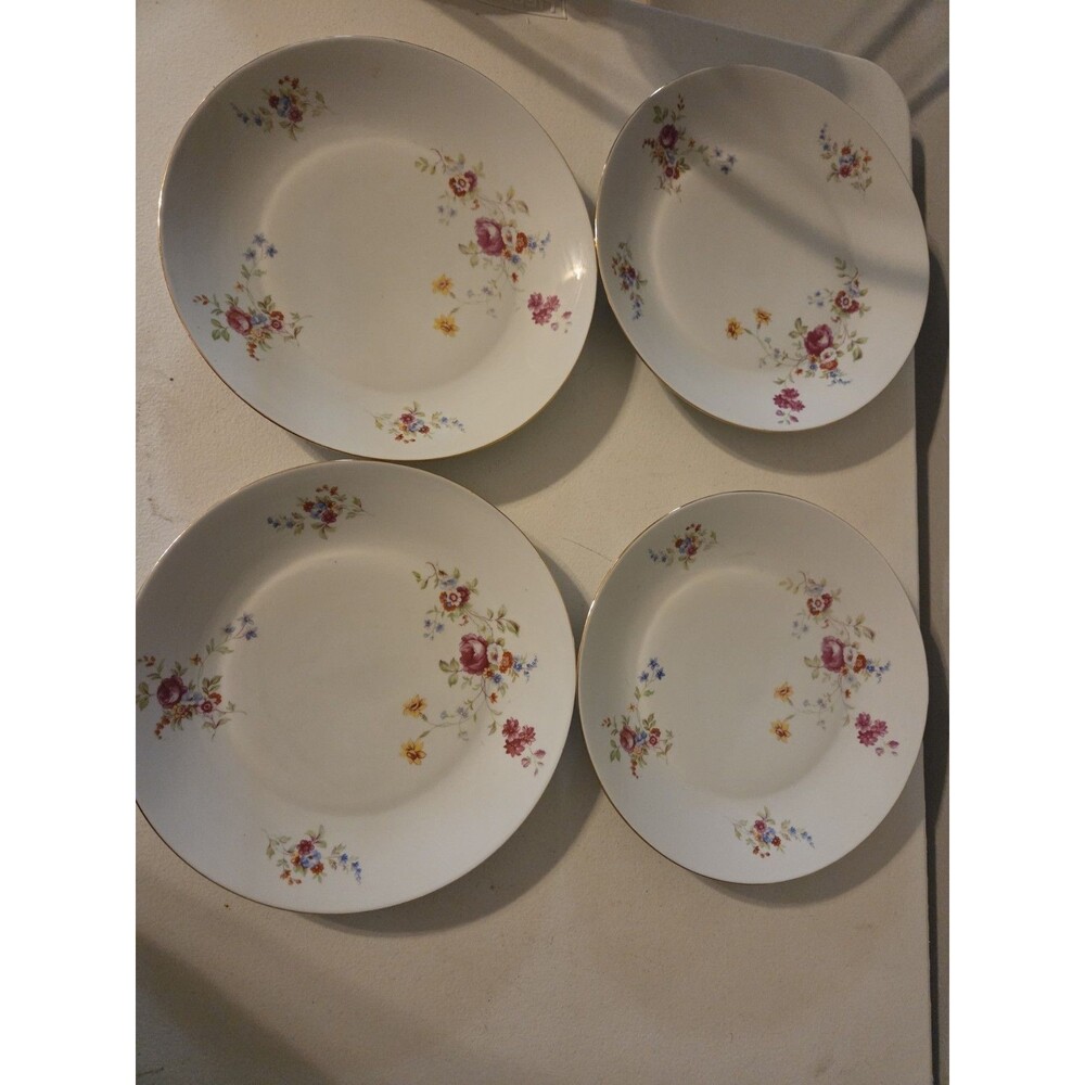 Set of 4 Chodziez Poland Vintage Porcelain Plates Floral Gold Trim (As-Is /...